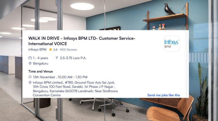 Infosys BPM Walkin Drive in Bengaluru for Customer Service- International Voice